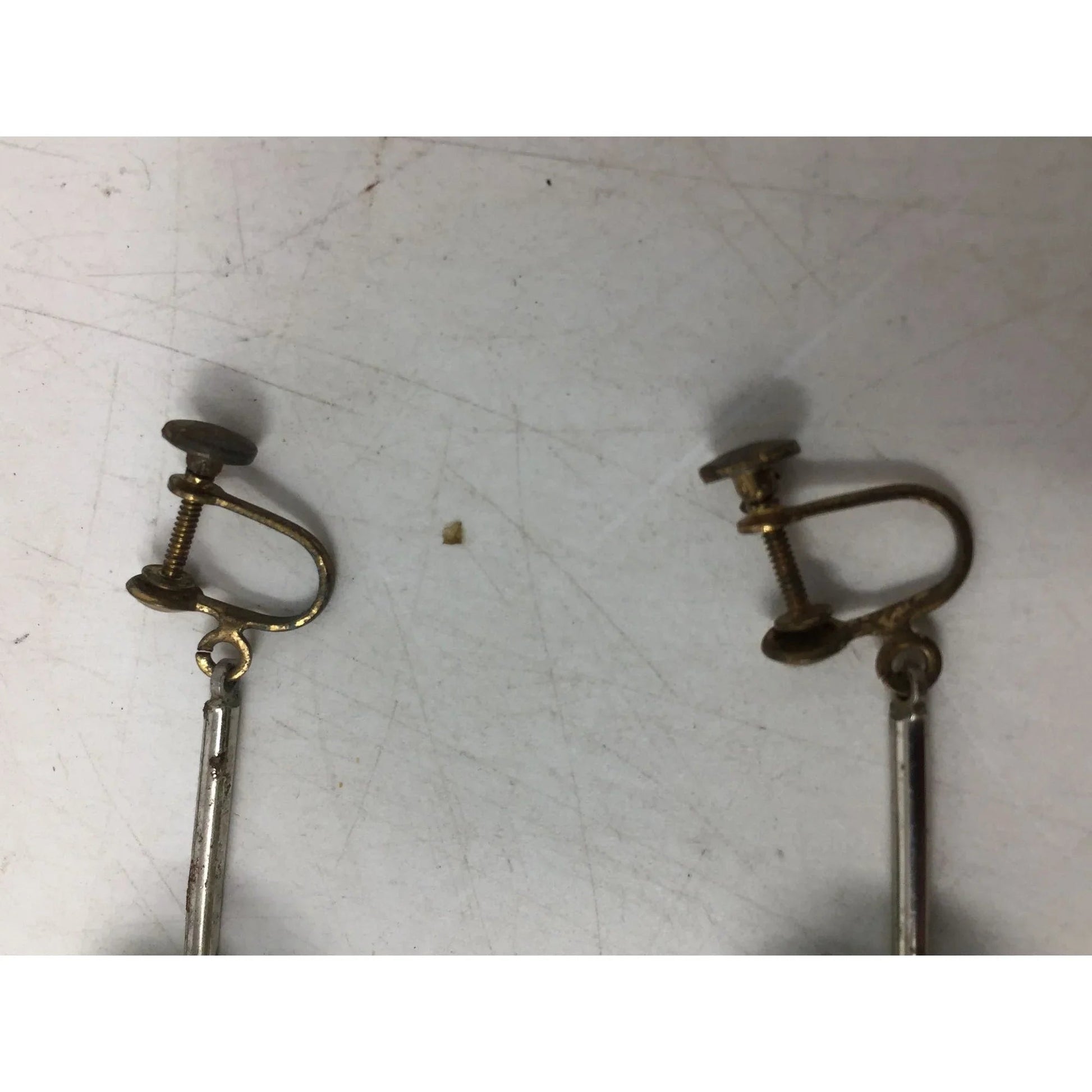Women's Vintage Green and Silver Tone Screw Back Drop Earrings - A+ Stuff - Earrings - A+ Stuff