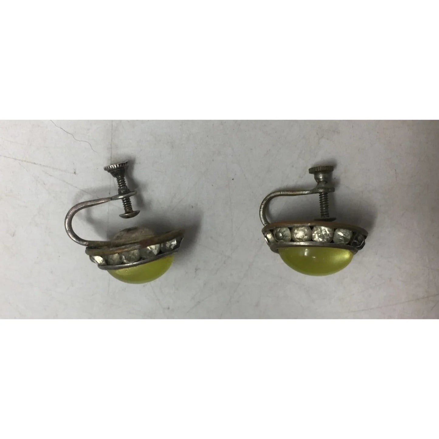 Women's Vintage Green and Silver Tone Stud Earrings with Rhinestones - A+ Stuff - Earrings - A+ Stuff
