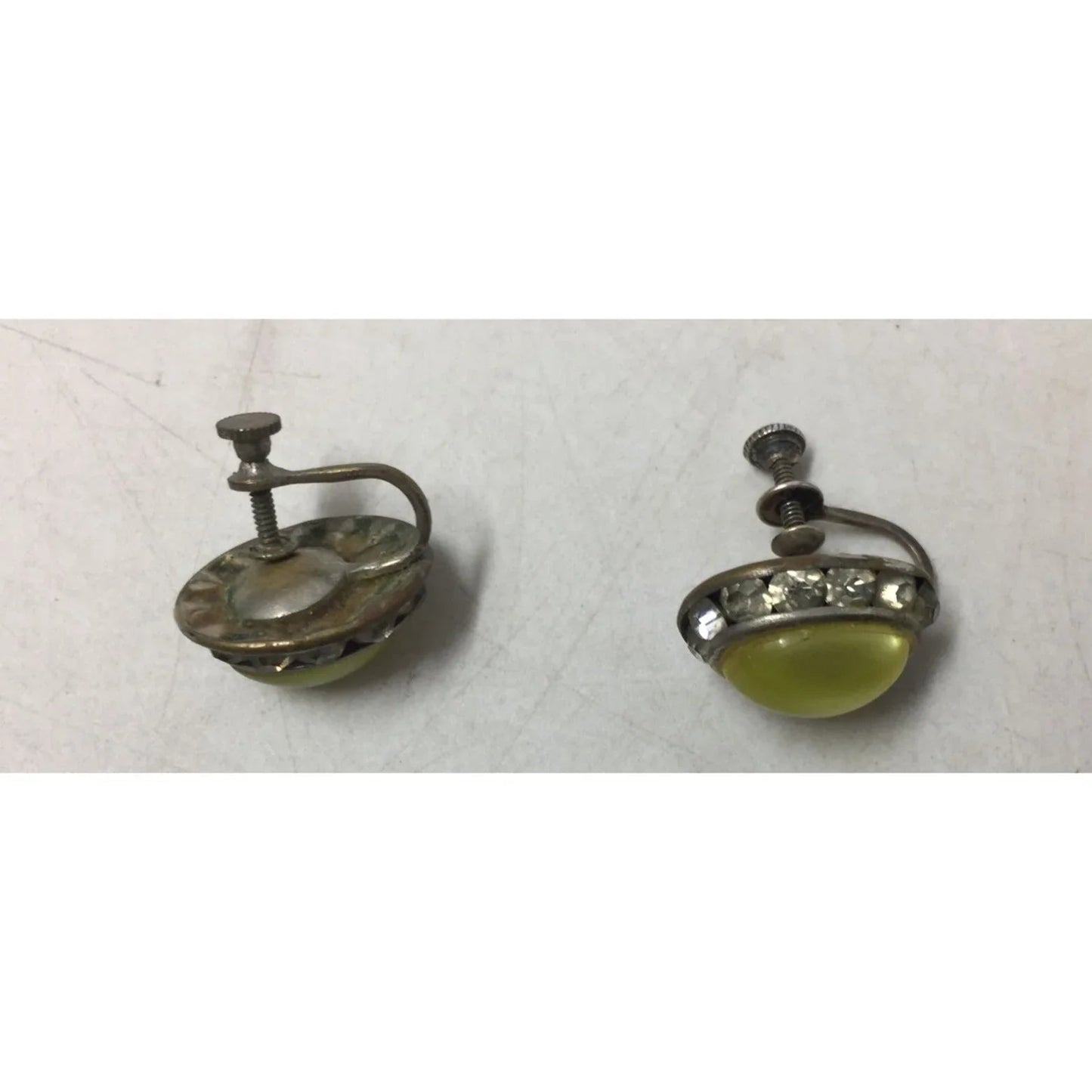 Women's Vintage Green and Silver Tone Stud Earrings with Rhinestones - A+ Stuff - Earrings - A+ Stuff