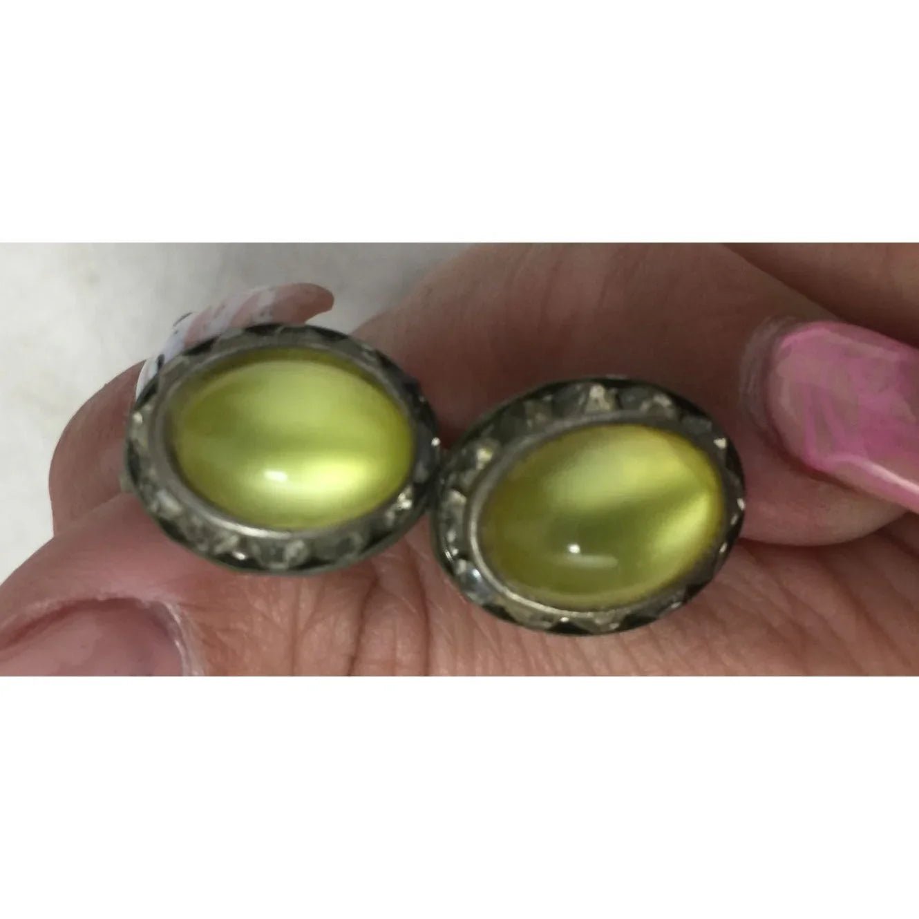 Women's Vintage Green and Silver Tone Stud Earrings with Rhinestones - A+ Stuff - Earrings - A+ Stuff
