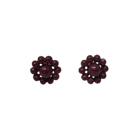 Women's Vintage Maroon Colored Flower Shaped Screw Back Earrings - A+ Stuff - Earrings - A+ Stuff