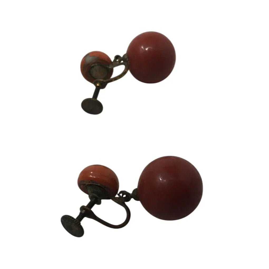 Women's Vintage Orange and Gold Tone Dangle Screw Back Earrings - A+ Stuff - Earrings - A+ Stuff