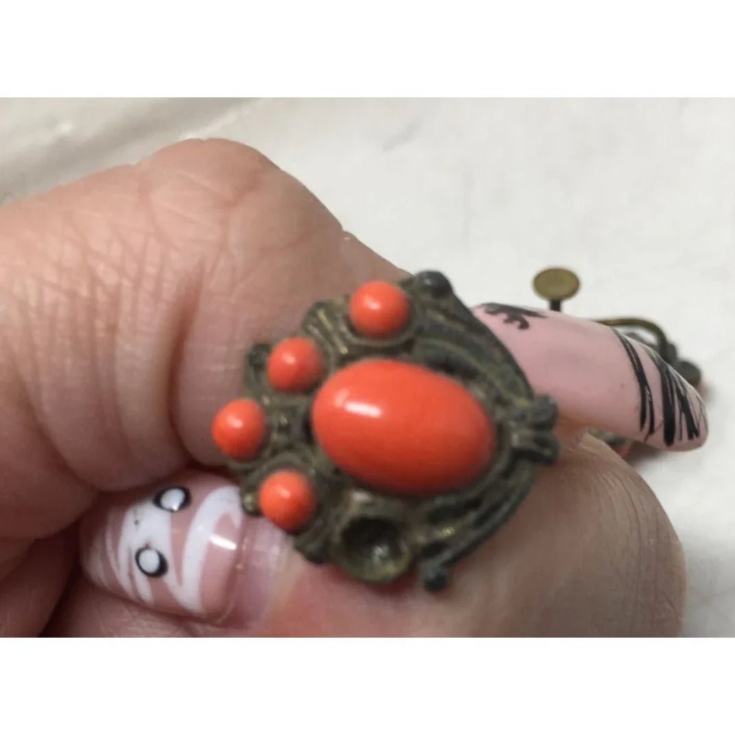 Women's Vintage Orange and Gold Tone Screw Back Earrings - A+ Stuff - Earrings - A+ Stuff