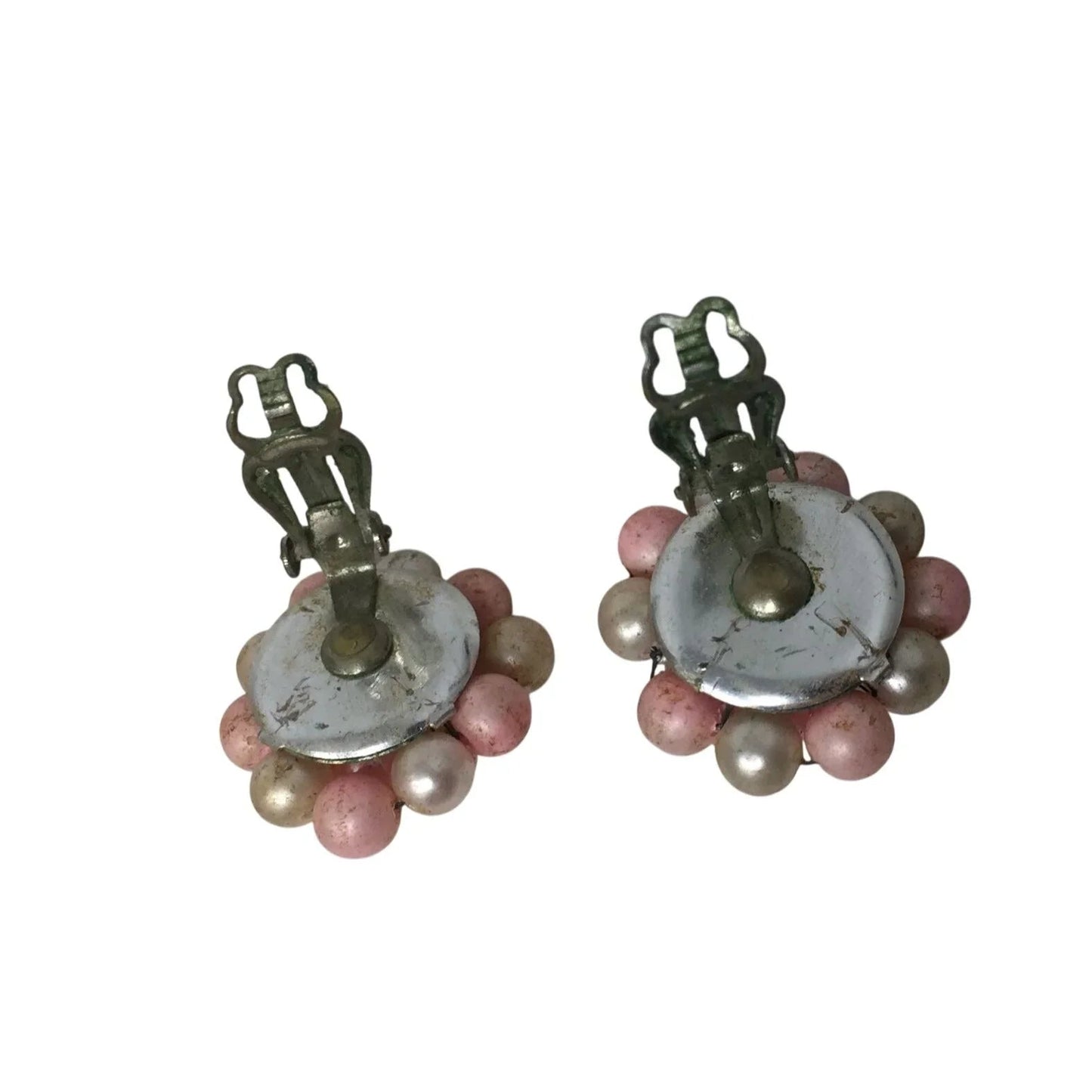 Women's Vintage Pink and Silver tone Clip On Cluster Earrings - A+ Stuff - Earrings - A+ Stuff