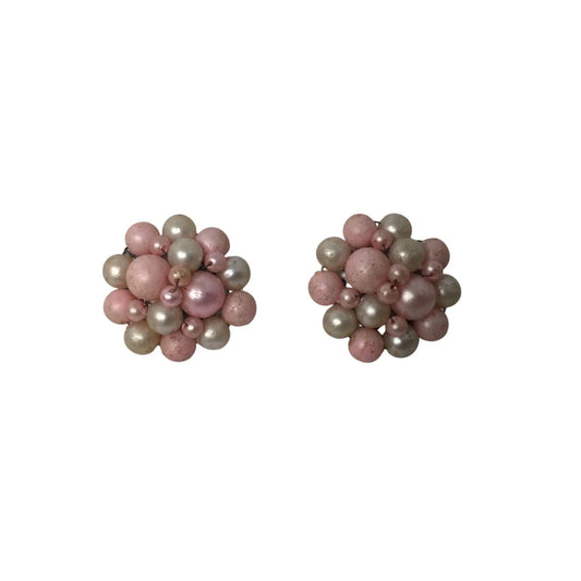Women's Vintage Pink and Silver tone Clip On Cluster Earrings - A+ Stuff - Earrings - A+ Stuff