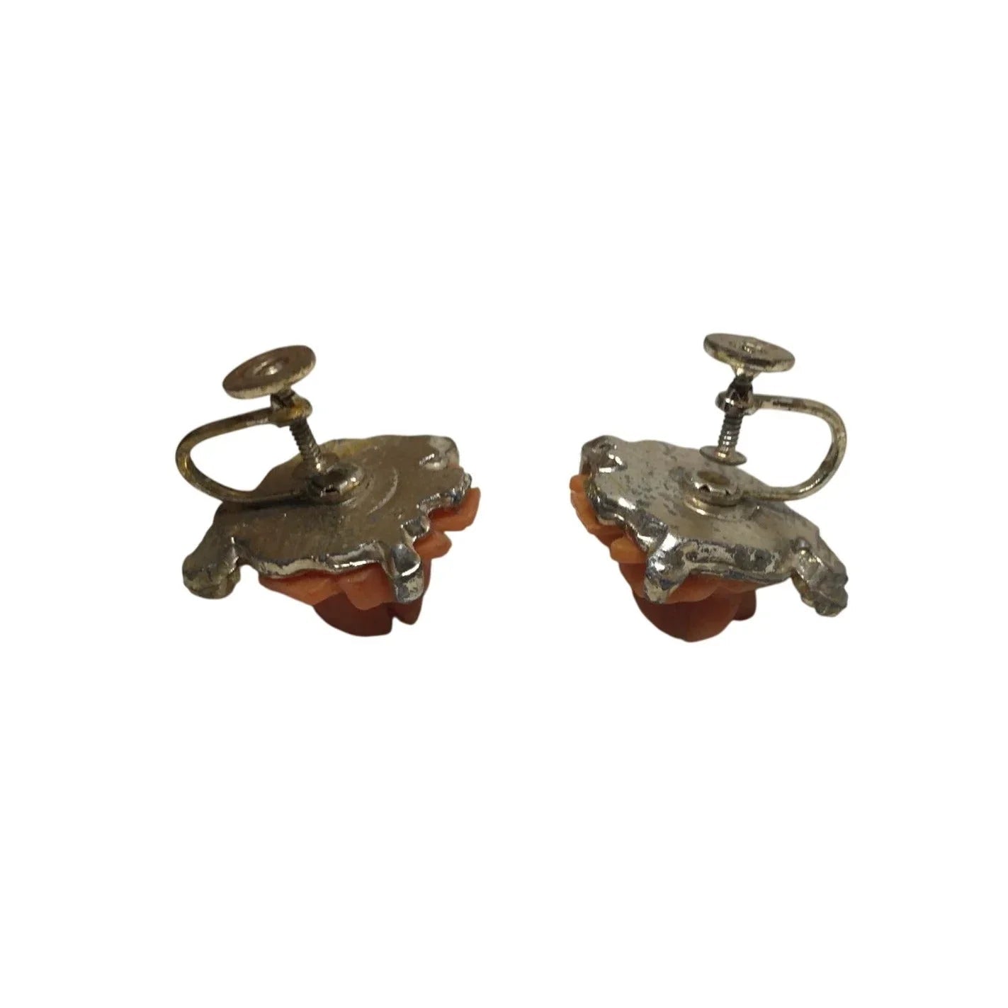 Women's Vintage Rose Flower Orange and Gold Tone Screw Back Earrings - A+ Stuff - Earrings - A+ Stuff