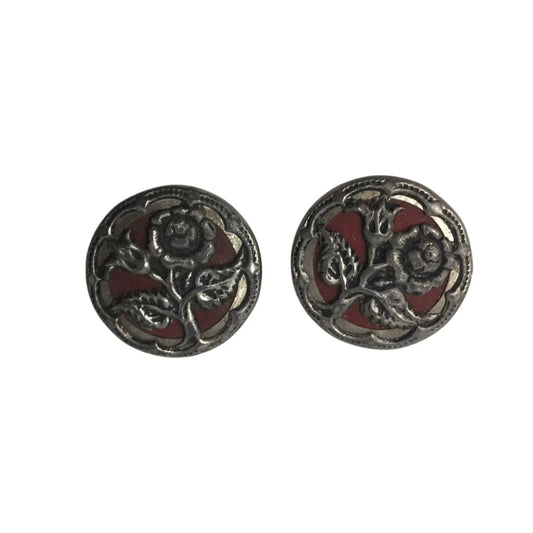 Women's Vintage Round Silver Tone Flower buttons (2) - A+ Stuff - Jewelry - A+ Stuff
