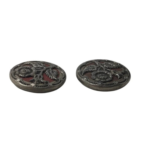 Women's Vintage Round Silver Tone Flower buttons (2) - A+ Stuff - Jewelry - A+ Stuff