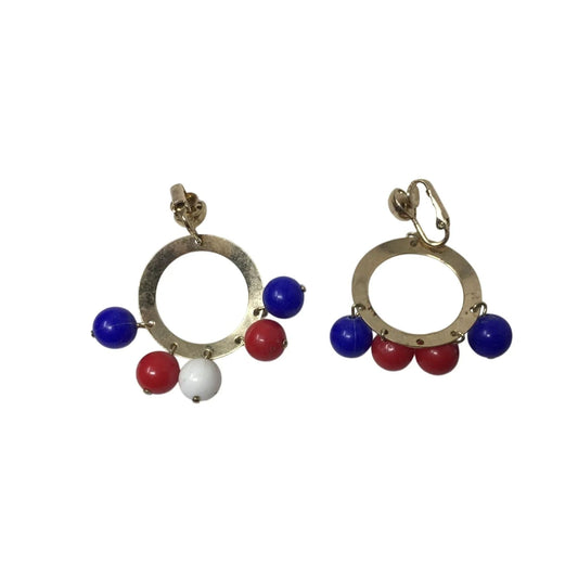 Women's Vintage Sarah Coventry Hoop Earrings with White, Red, and Blue Beads - A+ Stuff - earrings - A+ Stuff