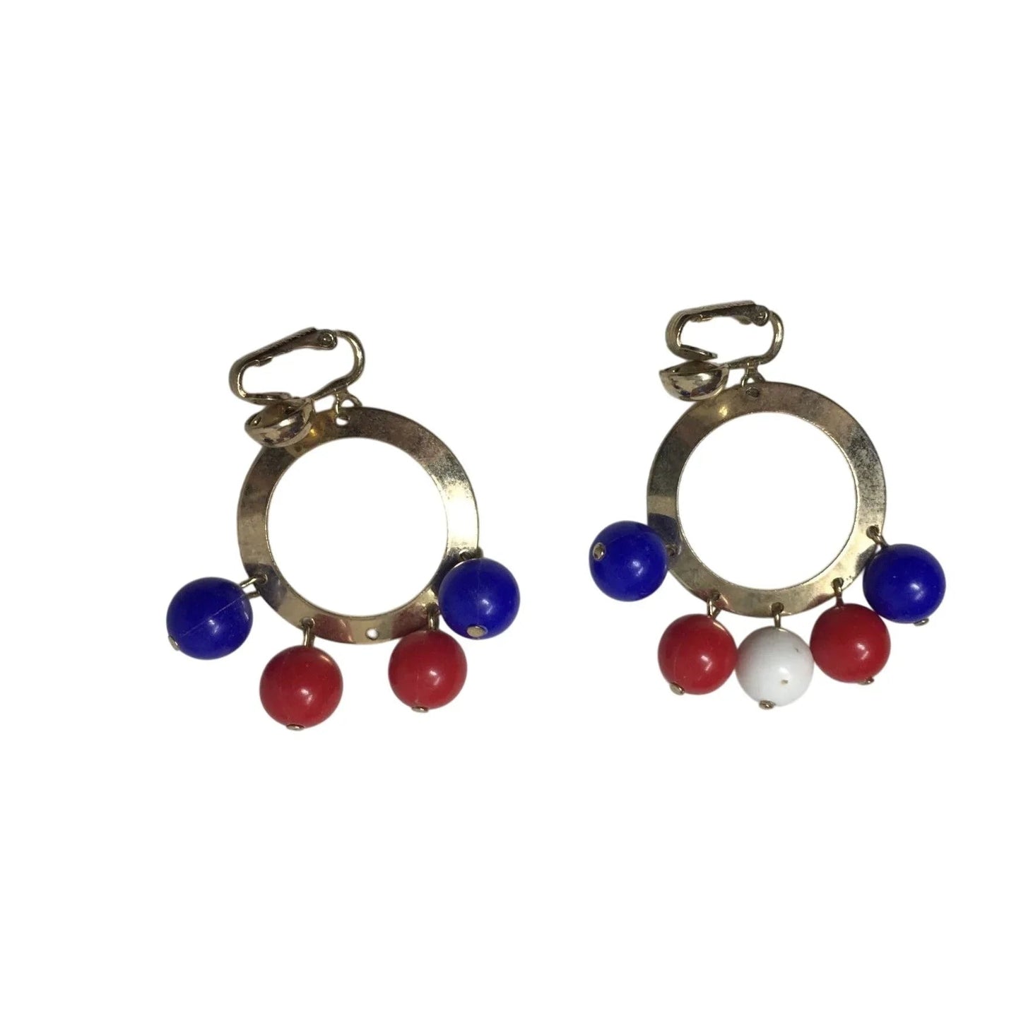 Women's Vintage Sarah Coventry Hoop Earrings with White, Red, and Blue Beads - A+ Stuff - earrings - A+ Stuff