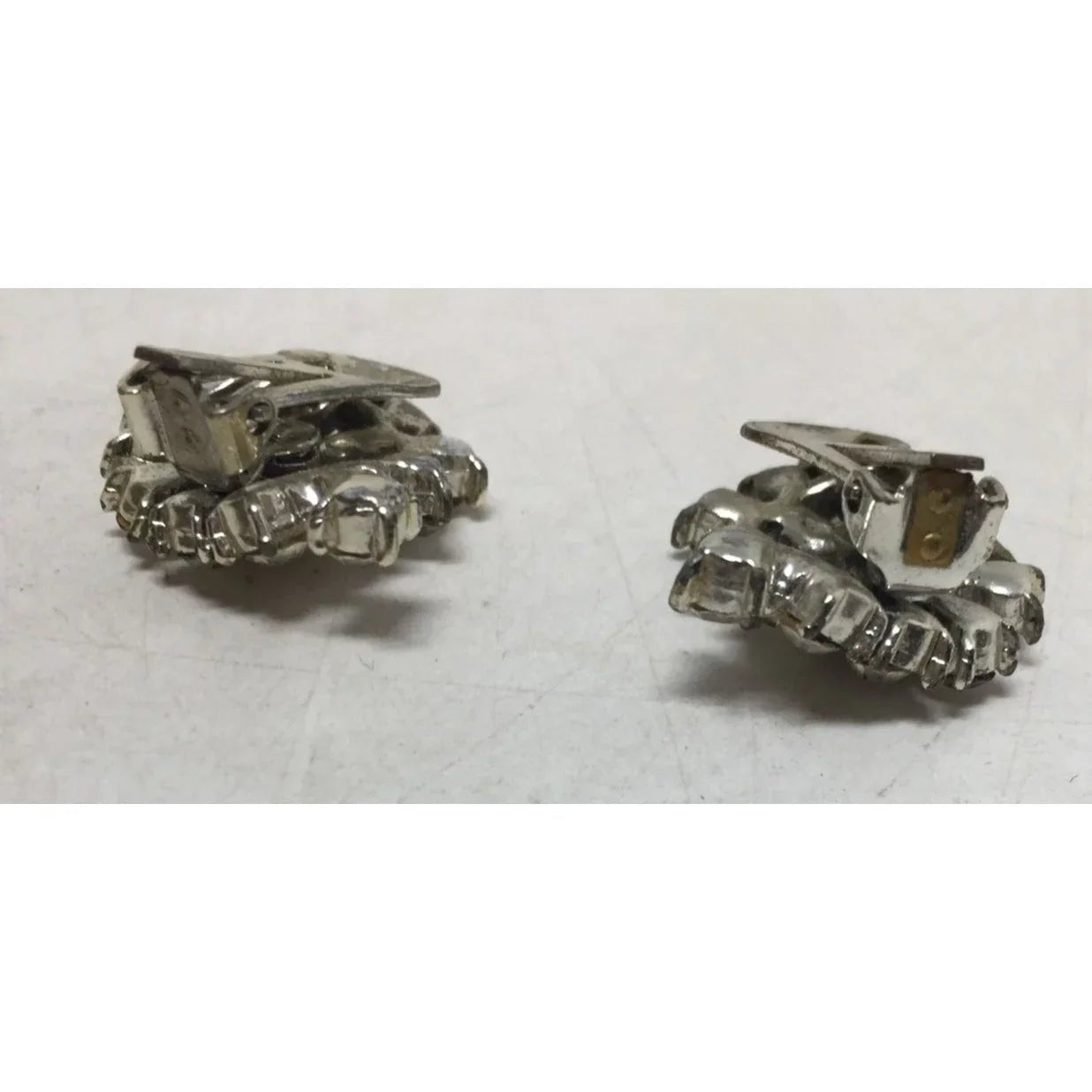Women's Vintage Silver Tone Clip On Earrings with Rhinestones/Gemstones - A+ Stuff - Earrings - A+ Stuff