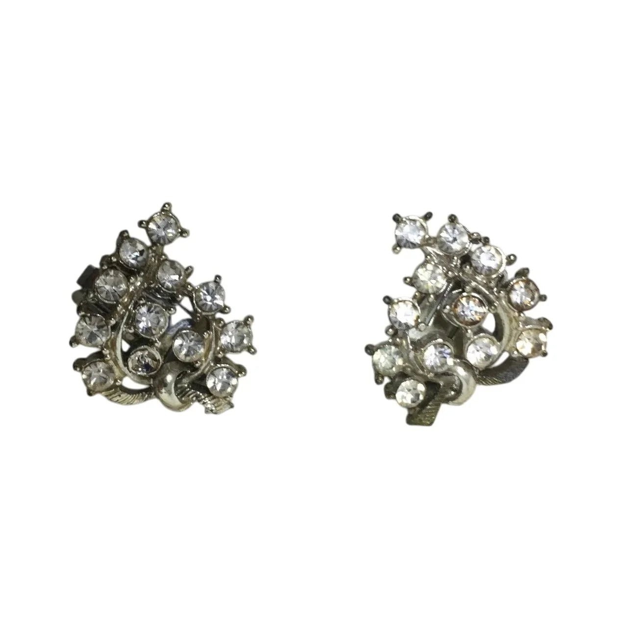Women's Vintage Silver Tone Clip On Earrings with Rhinestones/Gemstones - A+ Stuff - Earrings - A+ Stuff