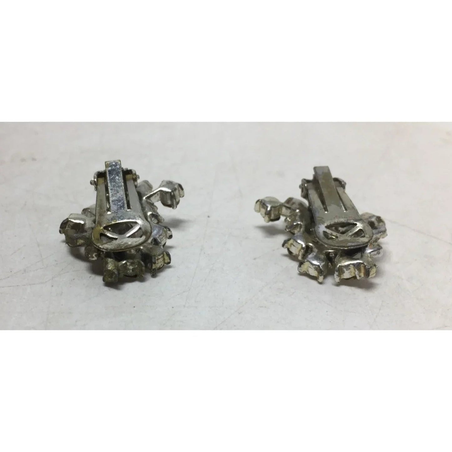 Women's Vintage Silver Tone Clip On Earrings with Rhinestones/Gemstones - A+ Stuff - Earrings - A+ Stuff