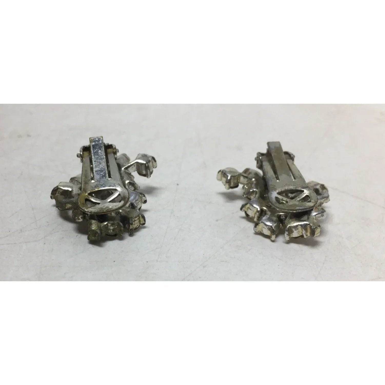 Women's Vintage Silver Tone Clip On Earrings with Rhinestones/Gemstones - A+ Stuff - Earrings - A+ Stuff
