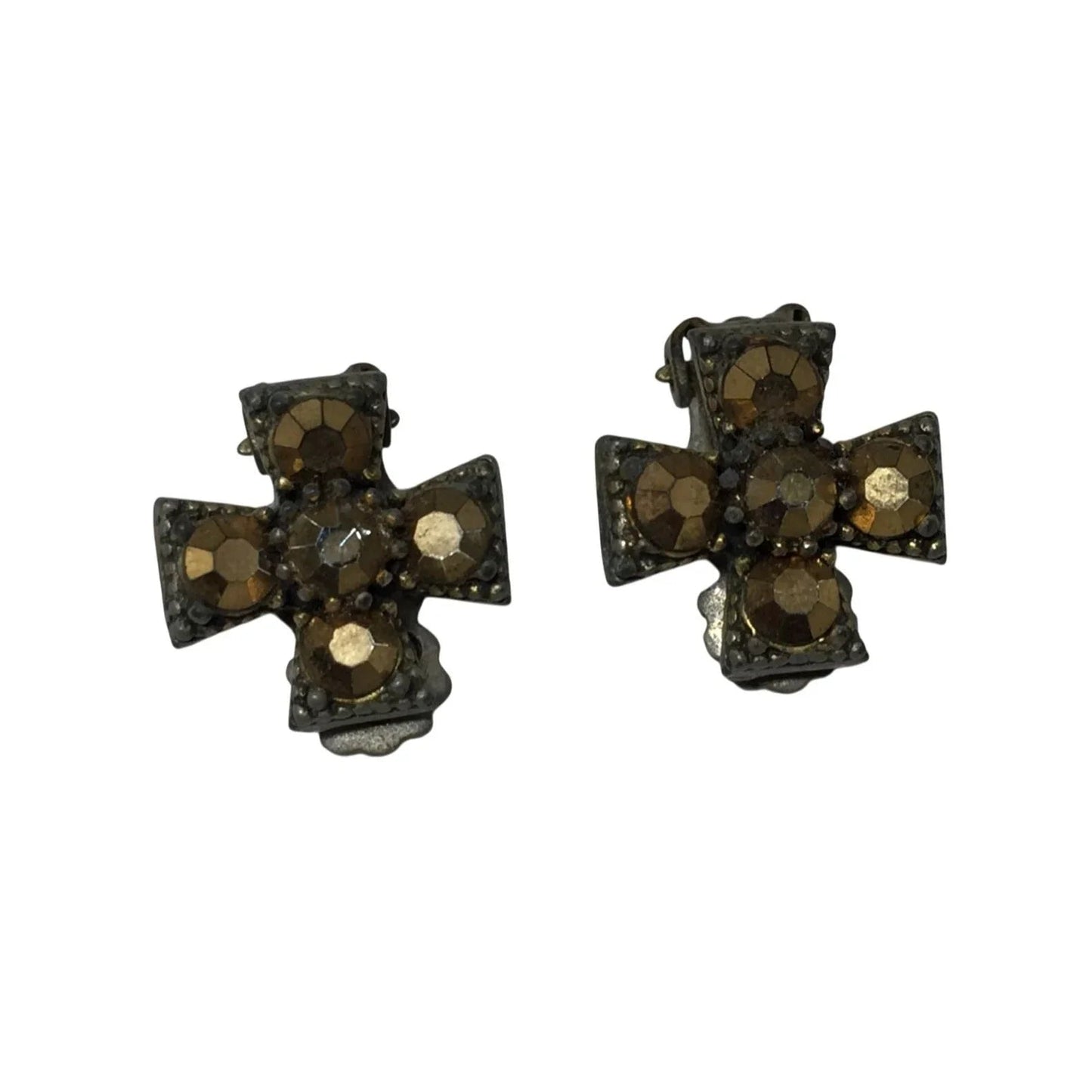 Women's Vintage WEISS Rhinestone Cross Shaped Clip On Earrings - WEISS - Earrings - A+ Stuff