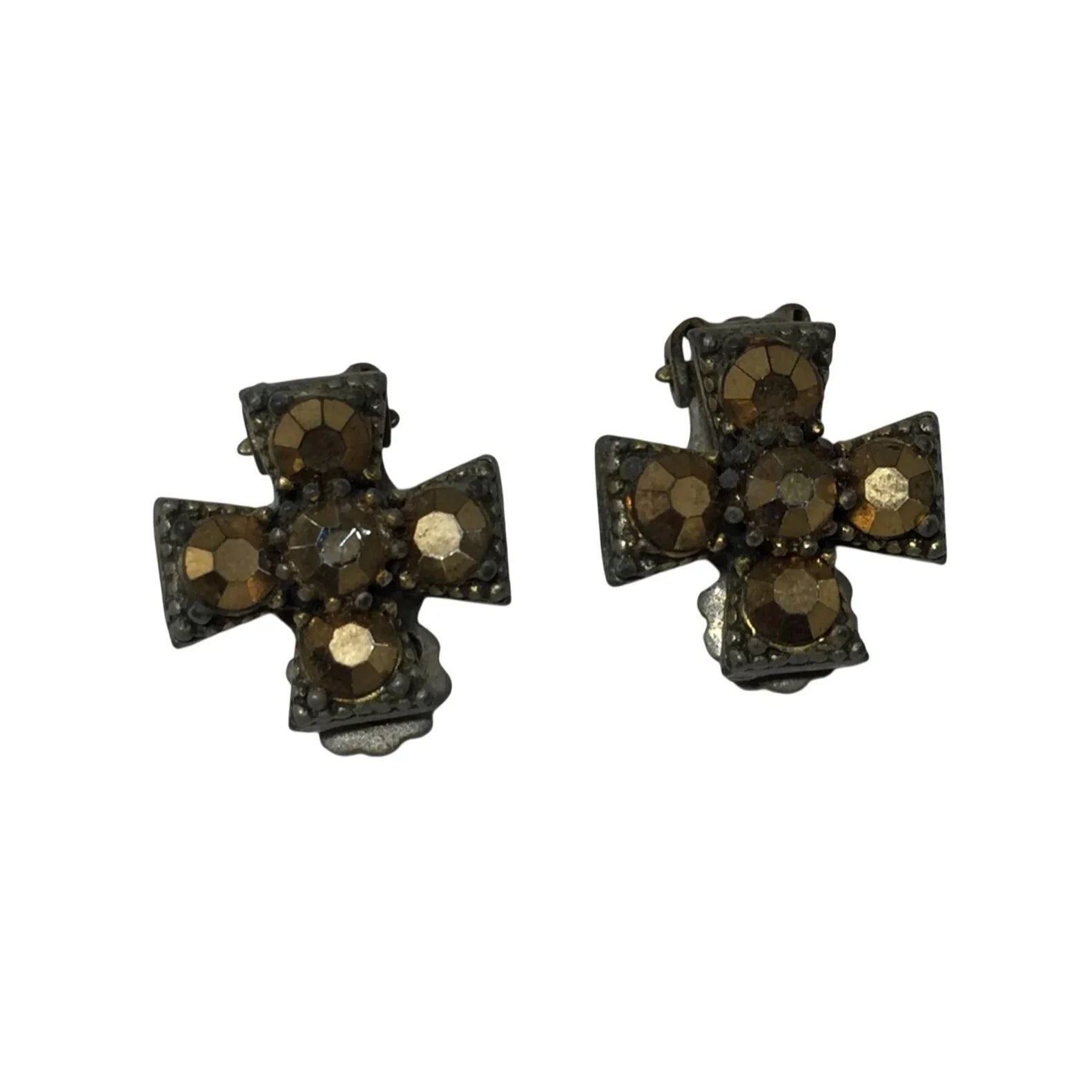 Women's Vintage WEISS Rhinestone Cross Shaped Clip On Earrings - WEISS - Earrings - A+ Stuff