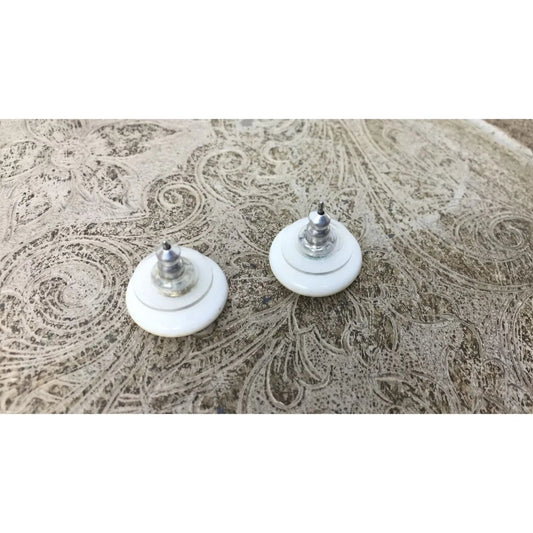 Women's White Round Button Earrings with backs - A+ Stuff - Earrings - A+ Stuff