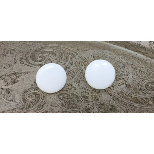 Women's White Round Button Earrings with backs - A+ Stuff - Earrings - A+ Stuff