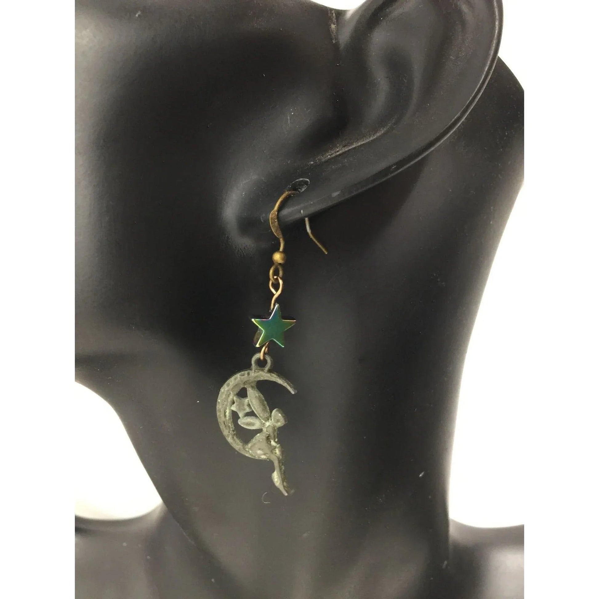 Women's/Girl's Fairy Sitting on the Moon Earrings with Stars - A+ Stuff - earrings - A+ Stuff