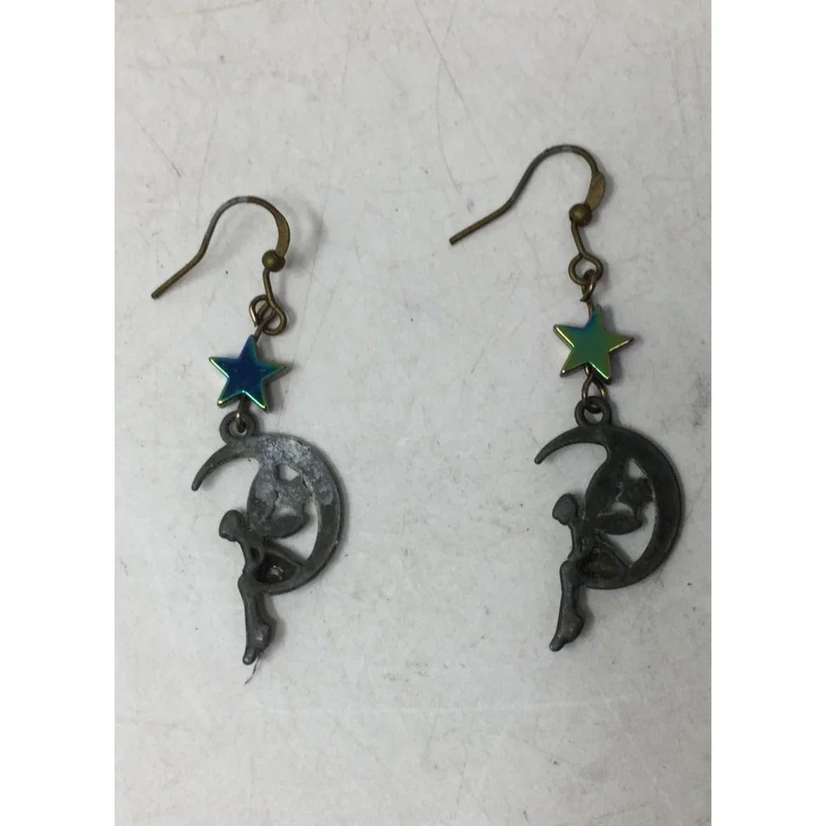 Women's/Girl's Fairy Sitting on the Moon Earrings with Stars - A+ Stuff - earrings - A+ Stuff