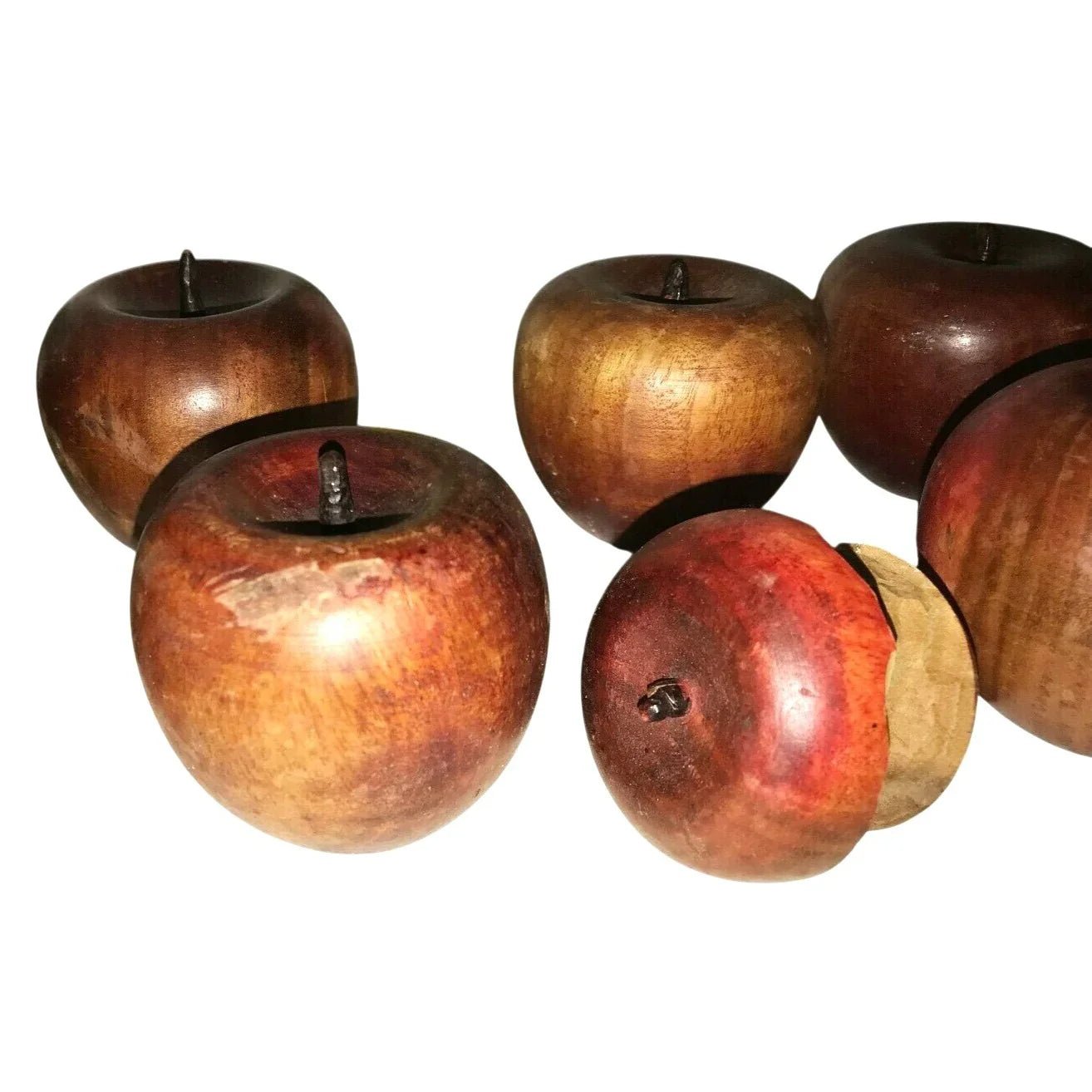 Wooden Apples in Terra Cotta Basket Table Decor - Hand Carved. 6 Apples in All - 1 Eaten - Unbranded - Home Decor - A+ Stuff