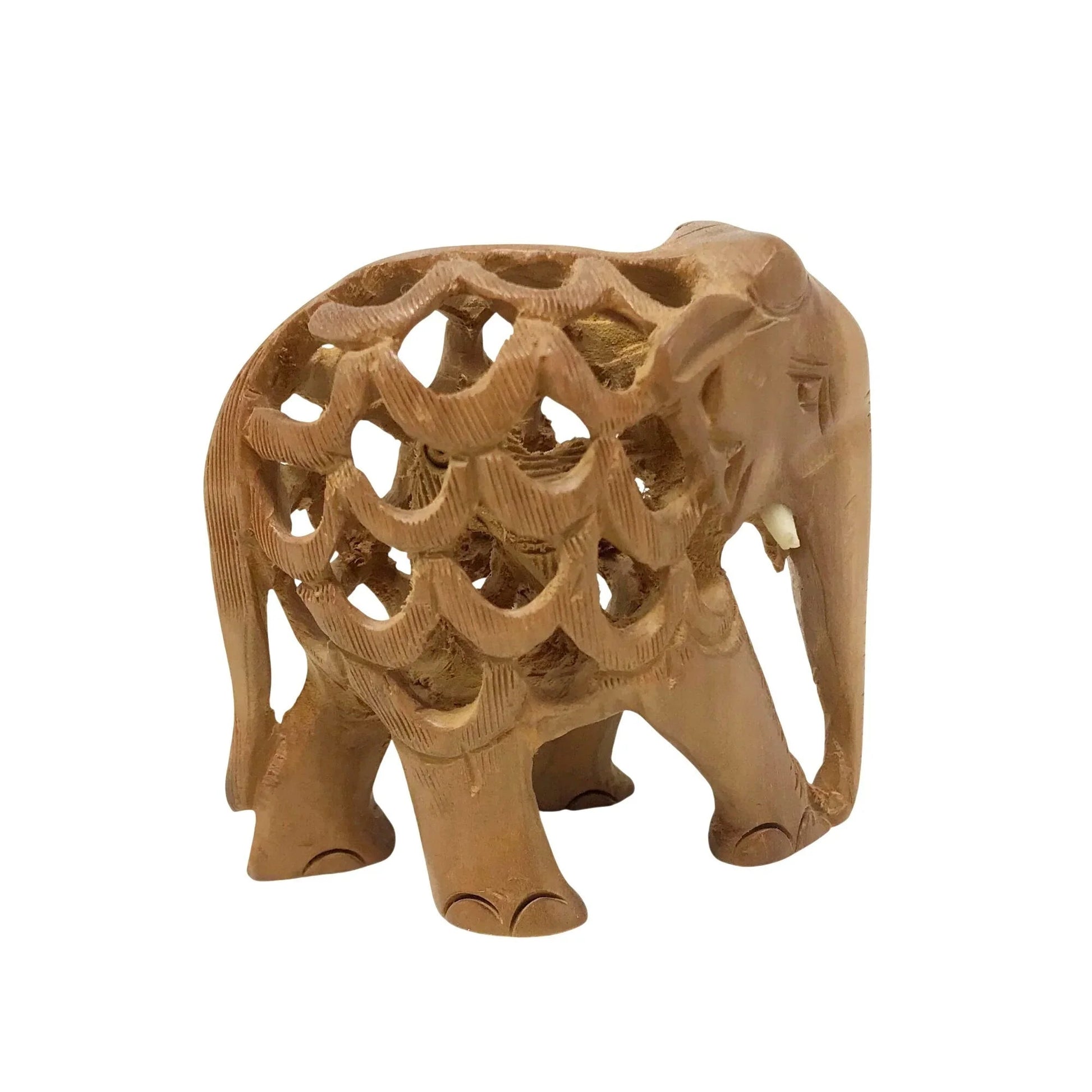 Wooden Hand Carved Elephant - with Baby in Lattice Work Stomach - Unbranded - A+ Stuff