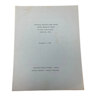 ''Woodville Election Night Supper United Methodist Church'' Sheet Music Pamphlet/Booklet
