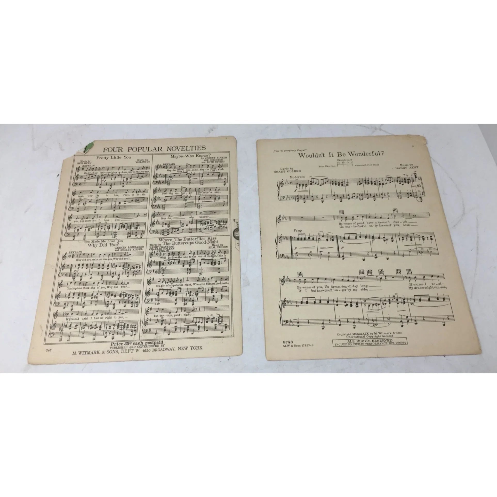 ''Wouldn't It Be Wonderful Is Everybody Happy'' 1929 Sheet Music - M Witmark and sons - SHEET MUSIC - A+ Stuff