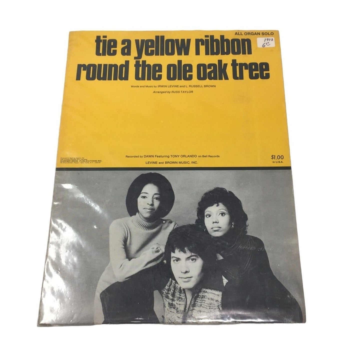 Vintage 1973 "Tie a Yellow Ribbon Round the Ole Oak Tree" Sheet Music