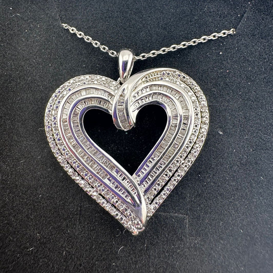 Stunning 1 Carat Baguette Diamond Heart Pendant