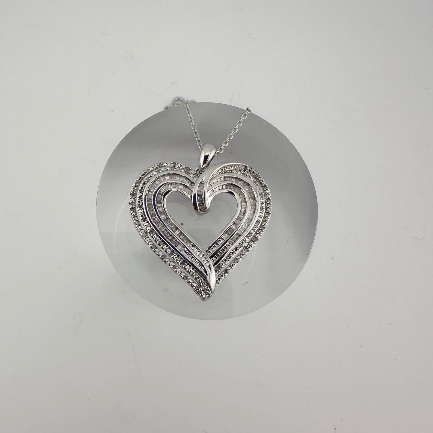 Stunning 1 Carat Baguette Diamond Heart Pendant