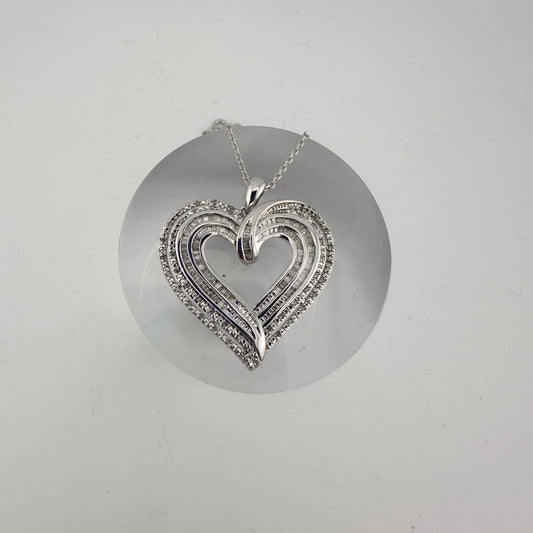 Stunning 1 Carat Baguette Diamond Heart Pendant