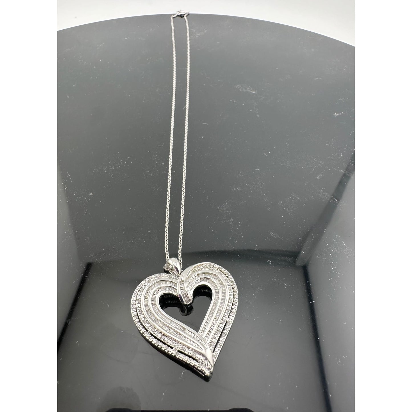 Stunning 1 Carat Baguette Diamond Heart Pendant