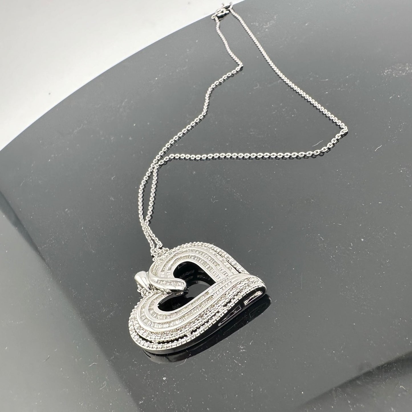 Stunning 1 Carat Baguette Diamond Heart Pendant