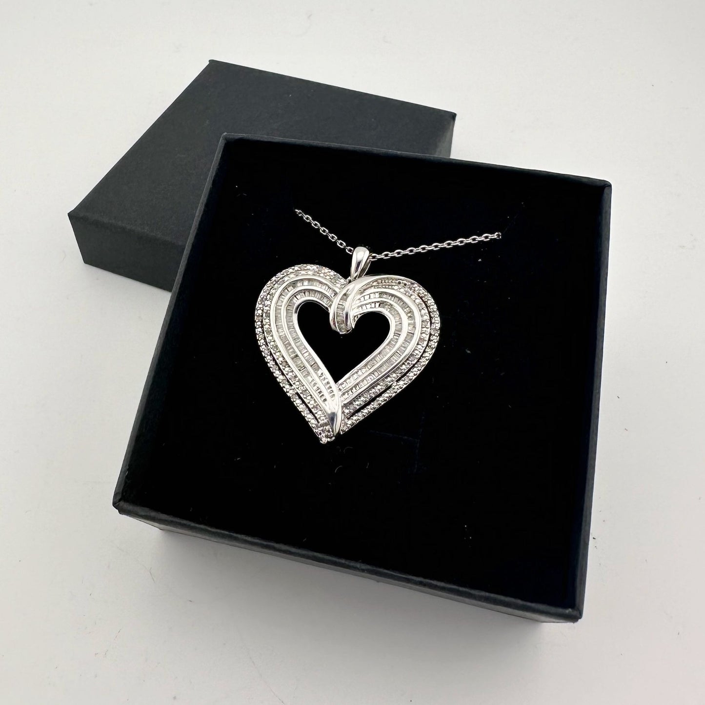 Stunning 1 Carat Baguette Diamond Heart Pendant