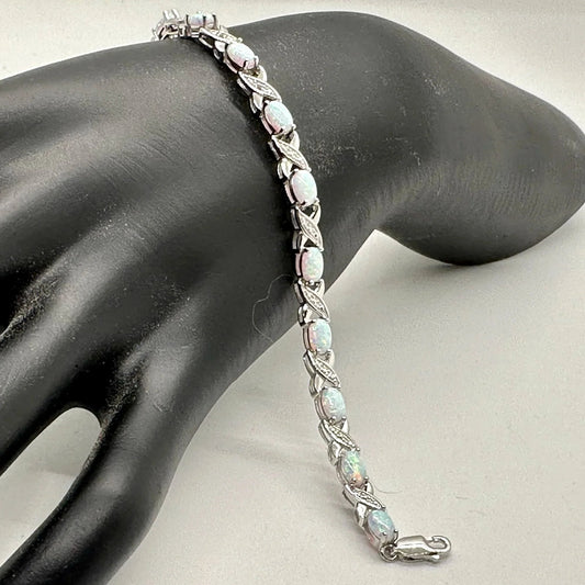 XO Infinity Bracelet Lab Created Opal and Diamond Accent in Sterling Silver Setting - Stunning Gemstones - A+ Stuff