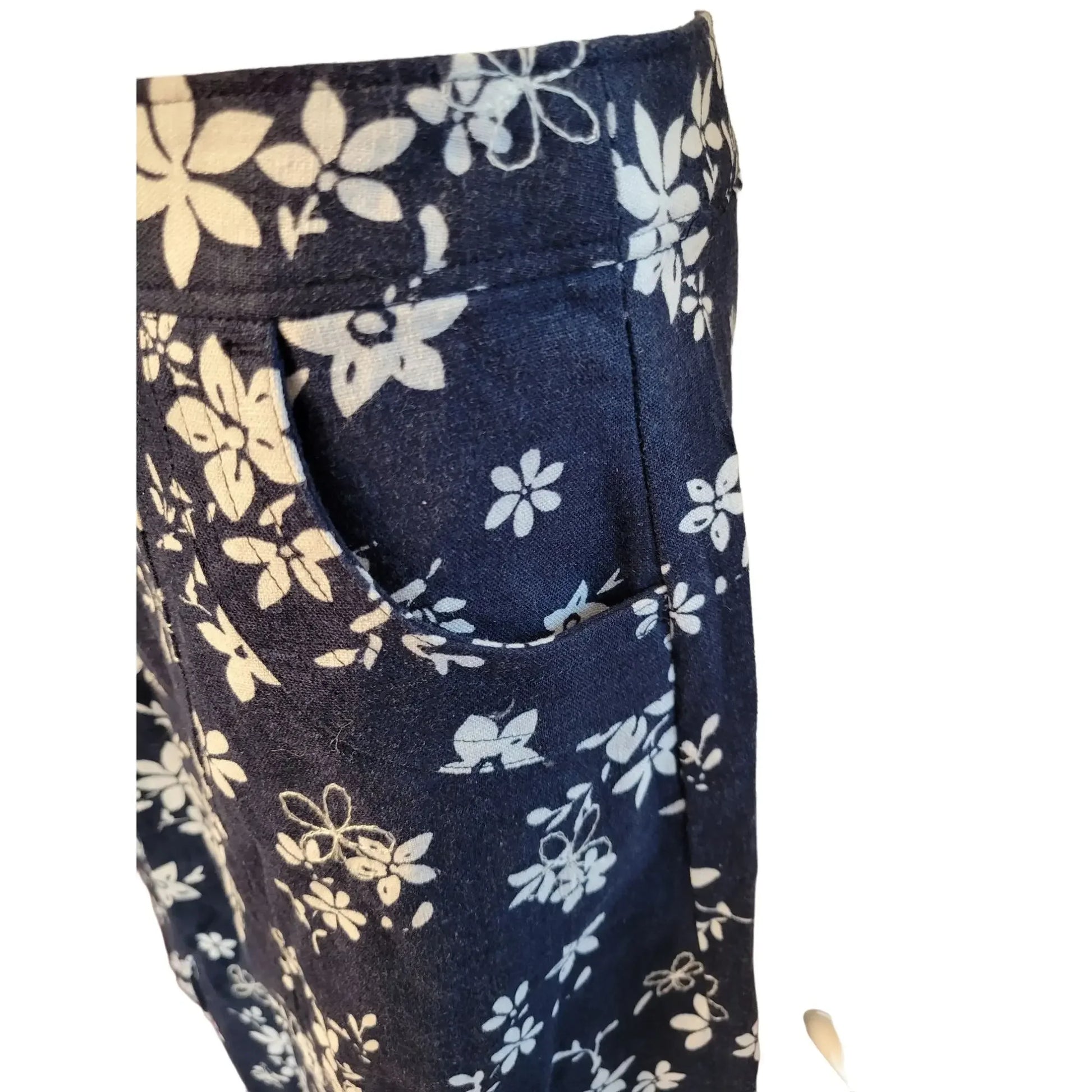 Christopher & Banks Womens Size 6 Blue Calf-Length Skirt with White Floral Pattern Size 6 Christopher & Banks