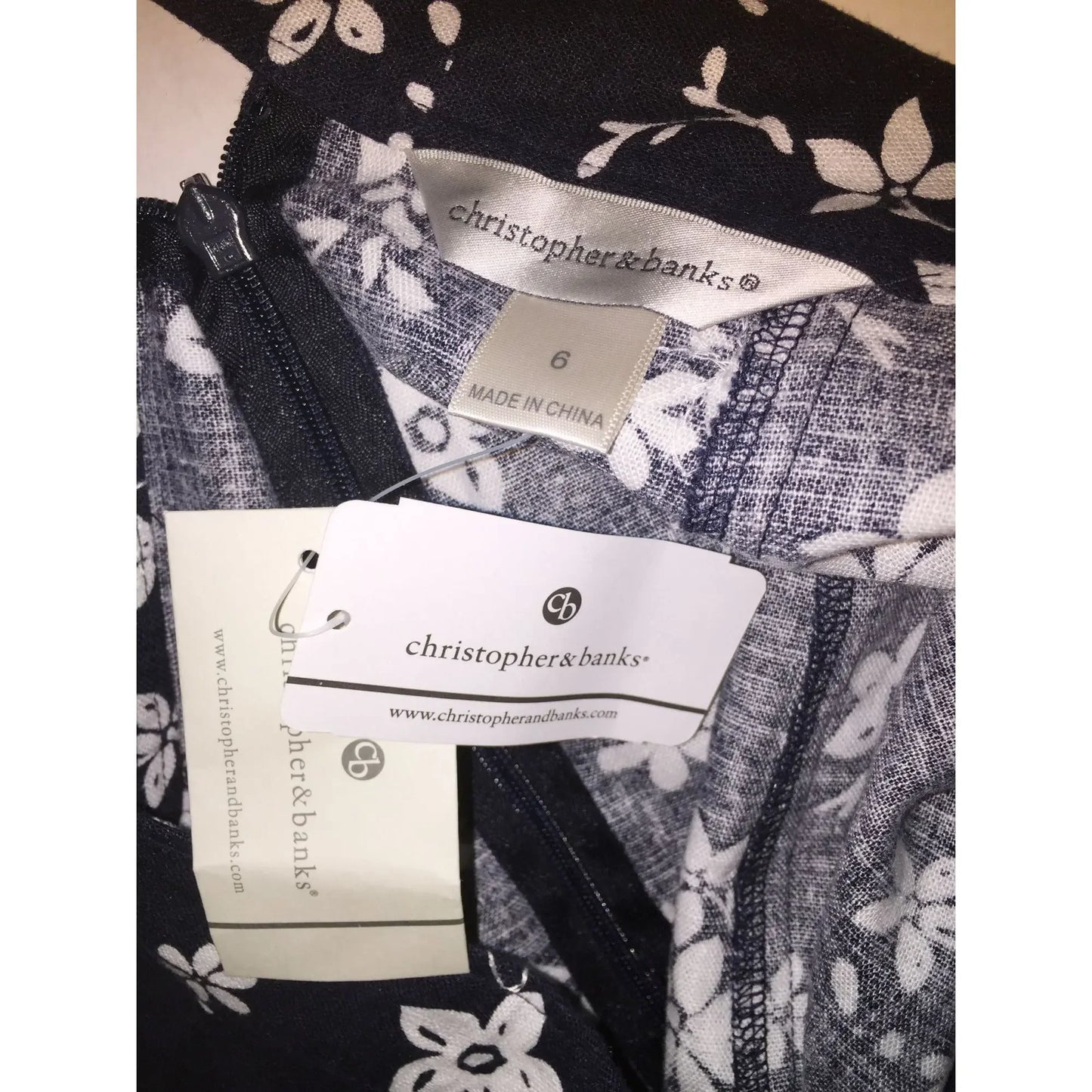 Christopher & Banks Womens Size 6 Blue Calf-Length Skirt with White Floral Pattern Size 6 Christopher & Banks