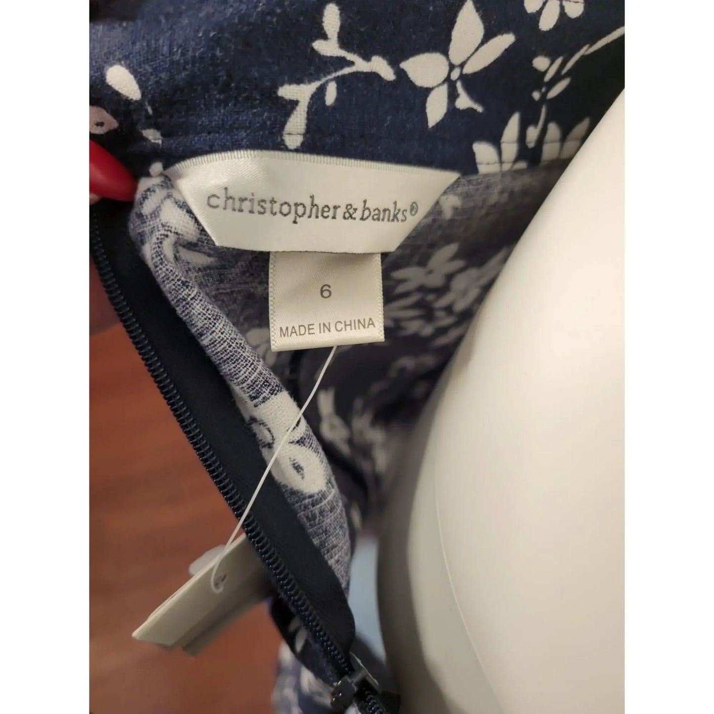 Christopher & Banks Womens Size 6 Blue Calf-Length Skirt with White Floral Pattern Size 6 Christopher & Banks