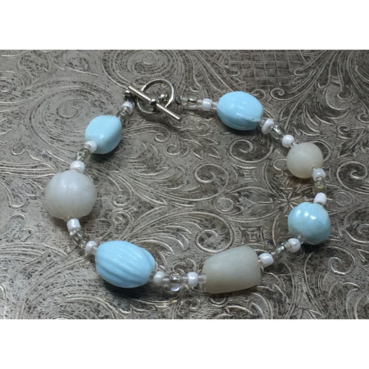 Women's Blue, Silver and White Beaded Bracelet with Toggle Clasp