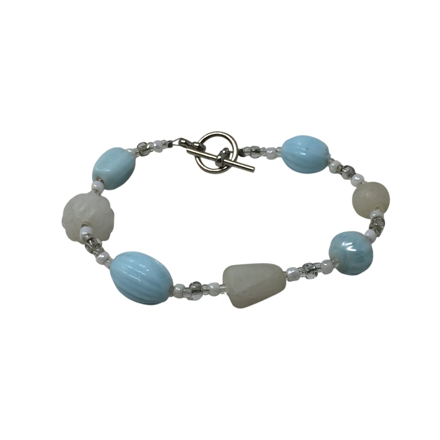 Women's Blue, Silver and White Beaded Bracelet with Toggle Clasp