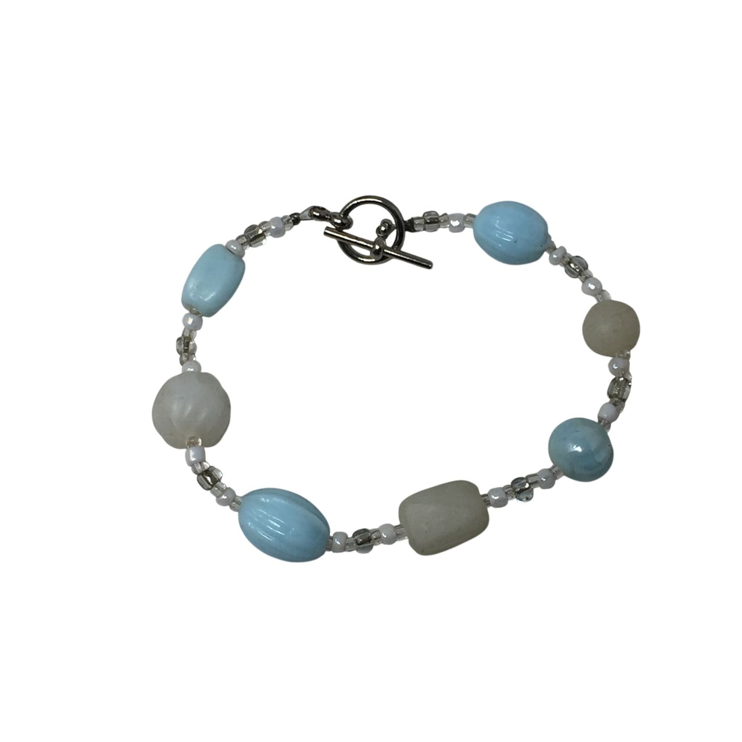 Women's Blue, Silver and White Beaded Bracelet with Toggle Clasp