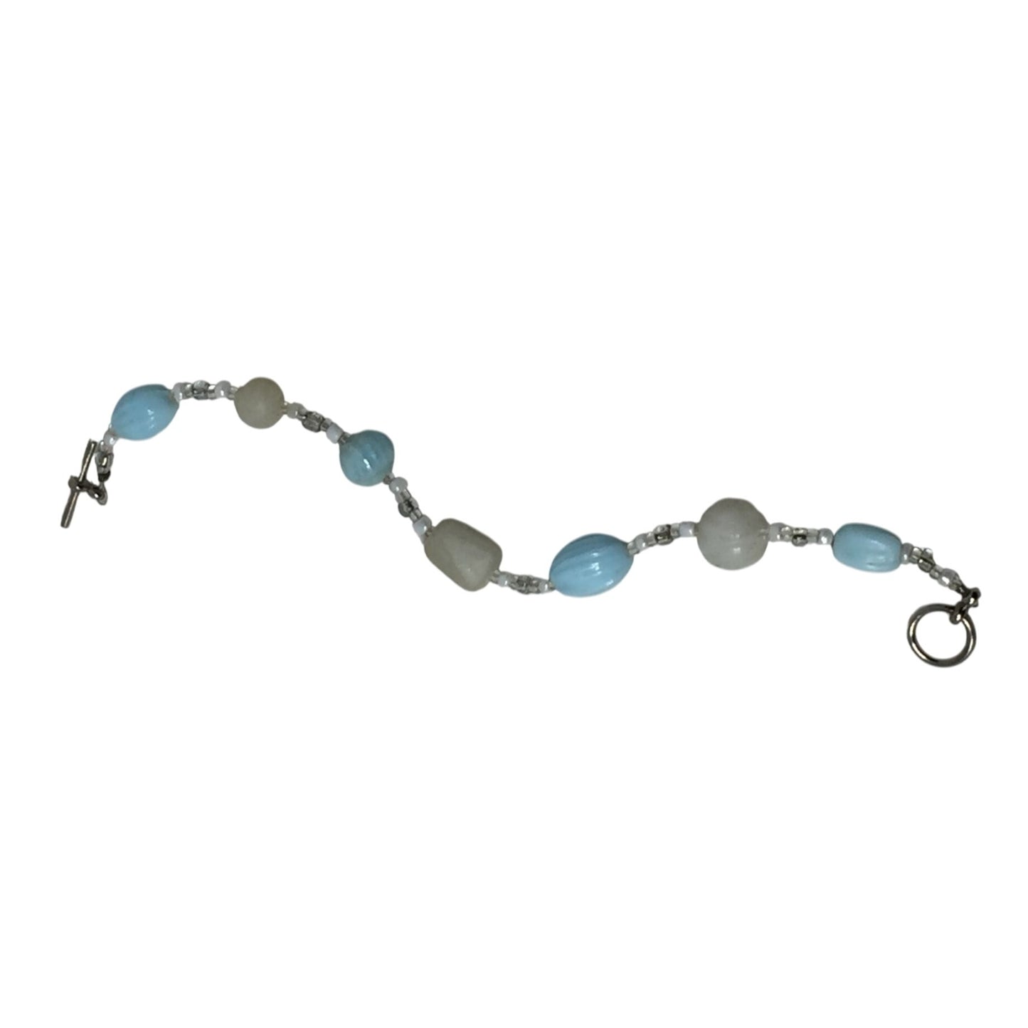 Women's Blue, Silver and White Beaded Bracelet with Toggle Clasp