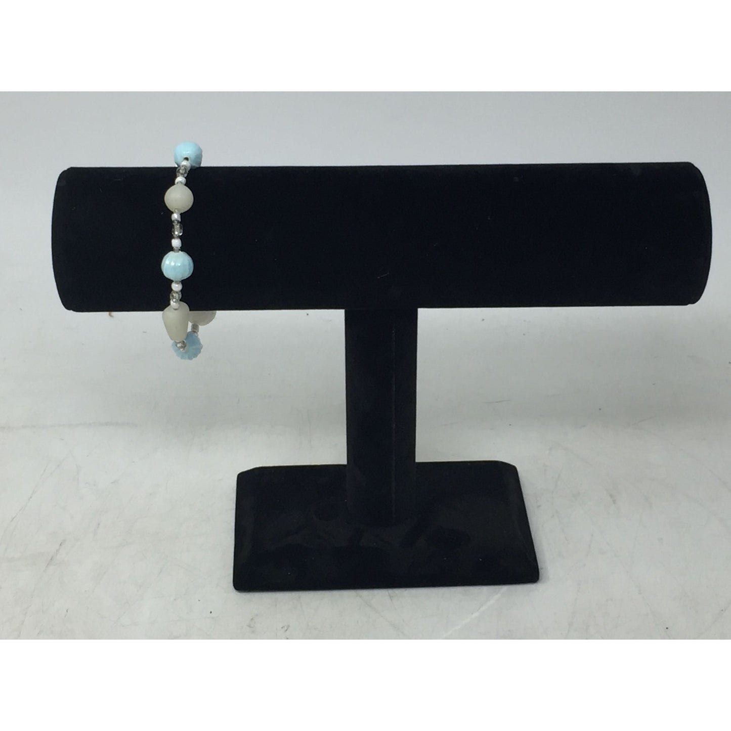 Women's Blue, Silver and White Beaded Bracelet with Toggle Clasp