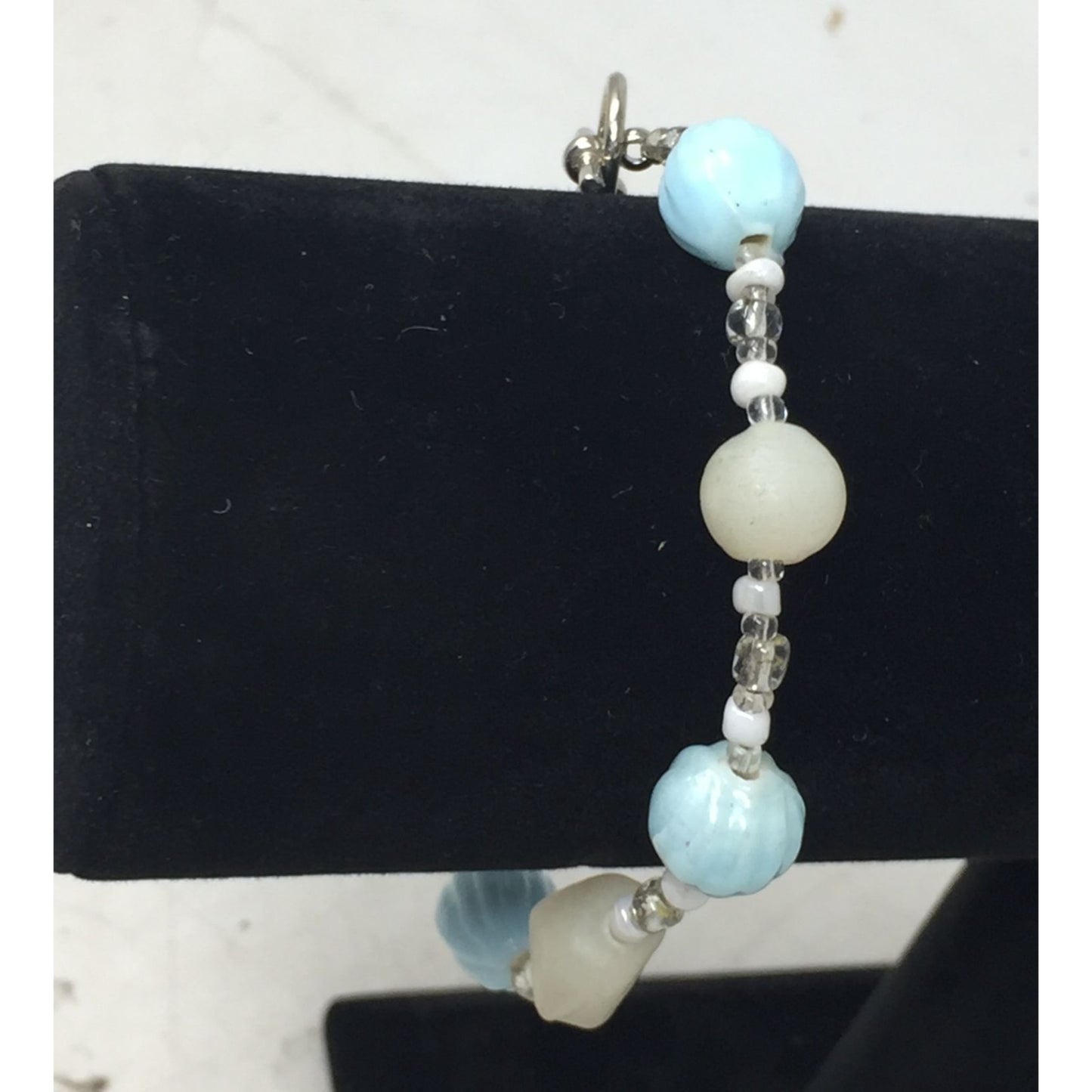 Women's Blue, Silver and White Beaded Bracelet with Toggle Clasp