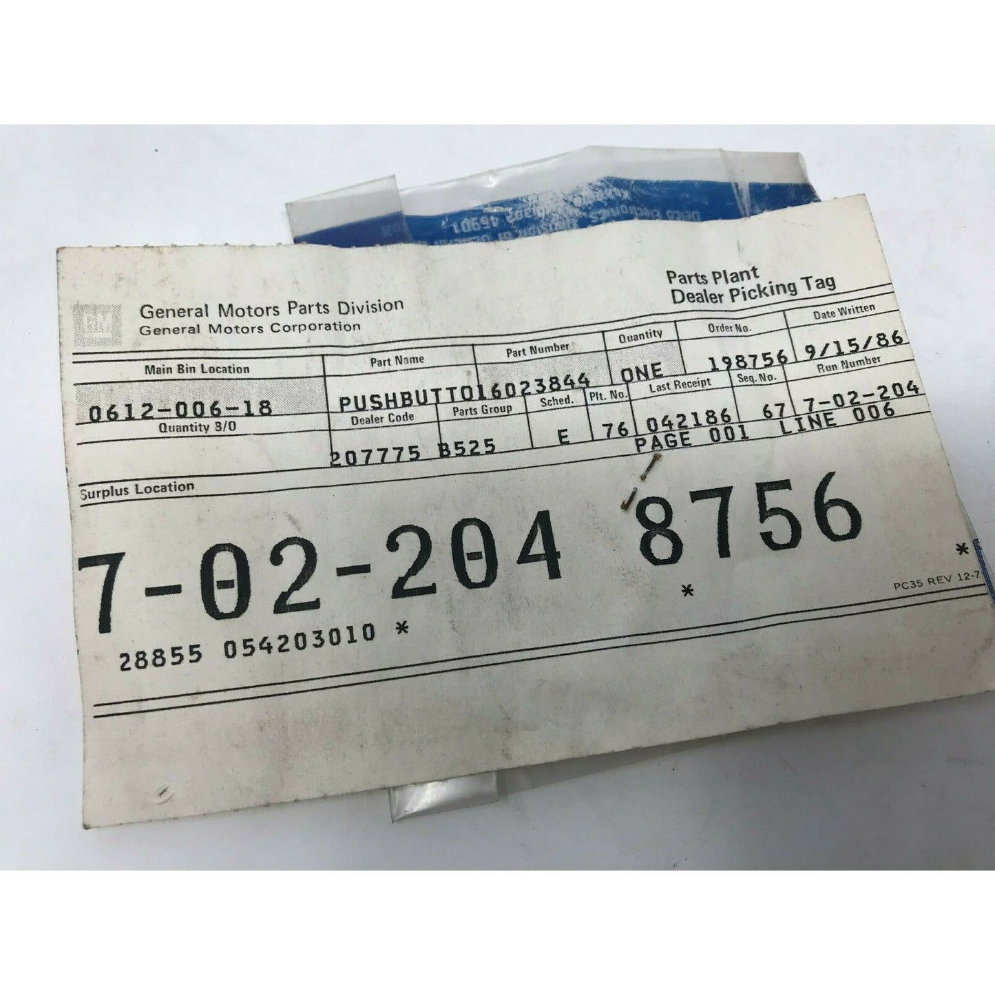 Genuine GM Part 'PUSH BUTTON' General Motors Delco Part 16023844 NOS