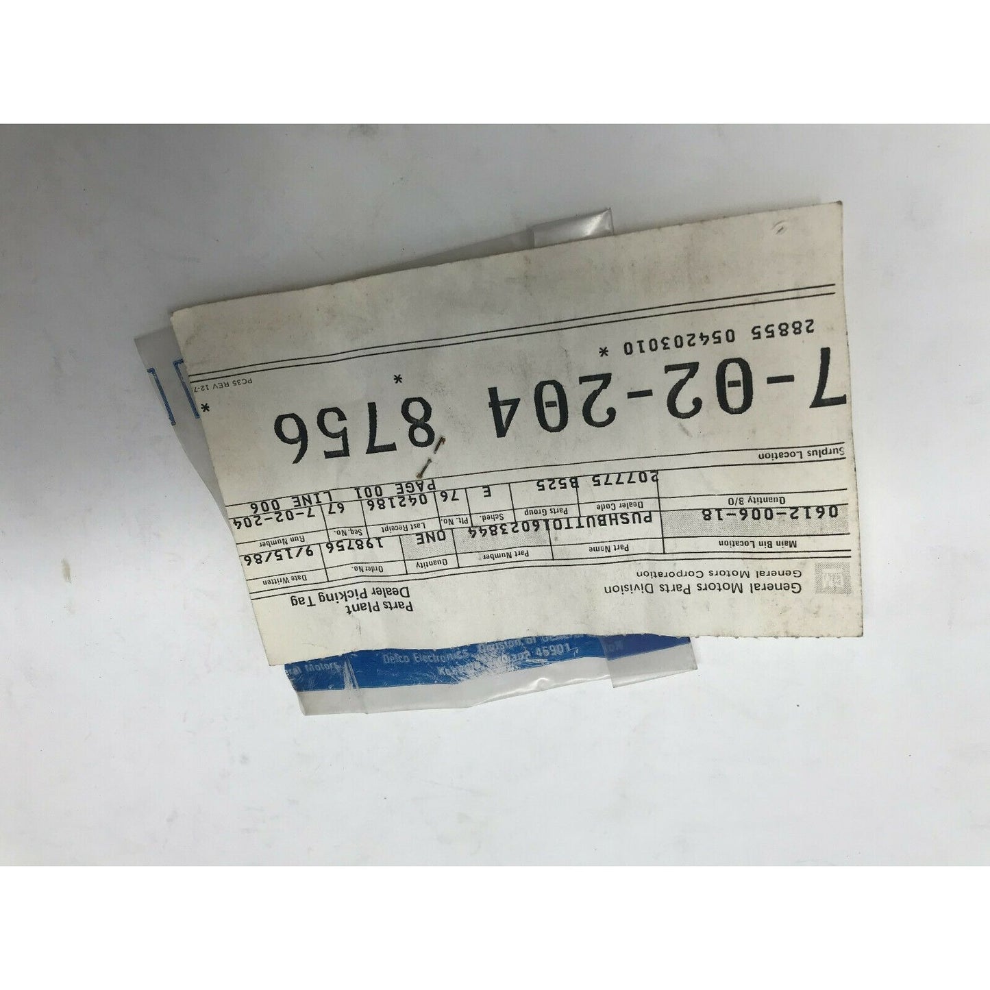 Genuine GM Part 'PUSH BUTTON' General Motors Delco Part 16023844 NOS