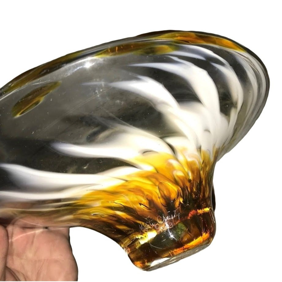 Marty Christy ' Sunflowers' - Beautiful Art Glass Dish - Inscribed by Artist with Personal Message