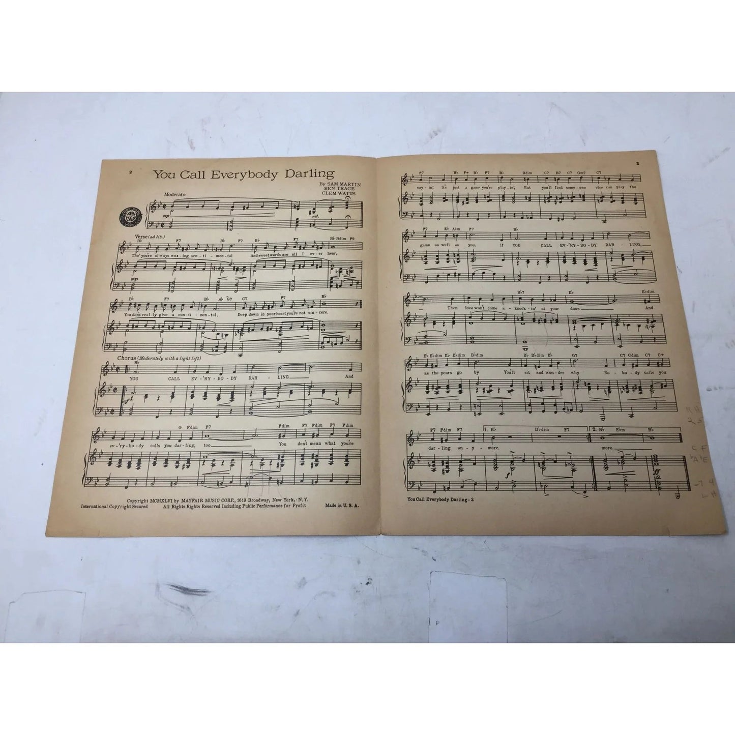 ''You Call Everybody Darling'' by Sam Martin, Ben Trace, and Clem Watts - A+ Stuff - SHEET MUSIC - A+ Stuff