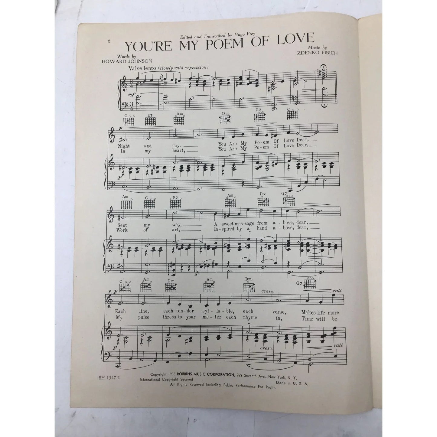 ''You're My Poem of Love'' by Howard Johnson and Zdenko Fibich - A+ Stuff - SHEET MUSIC - A+ Stuff
